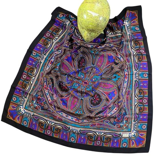 ECHO Accessories - Vintage 90s Echo Color Block Paisley Silk Scarf 33”x33”